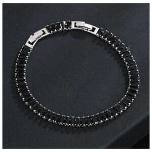 Black baguette - Bracelet - Silver - CZs - 7-8.25"